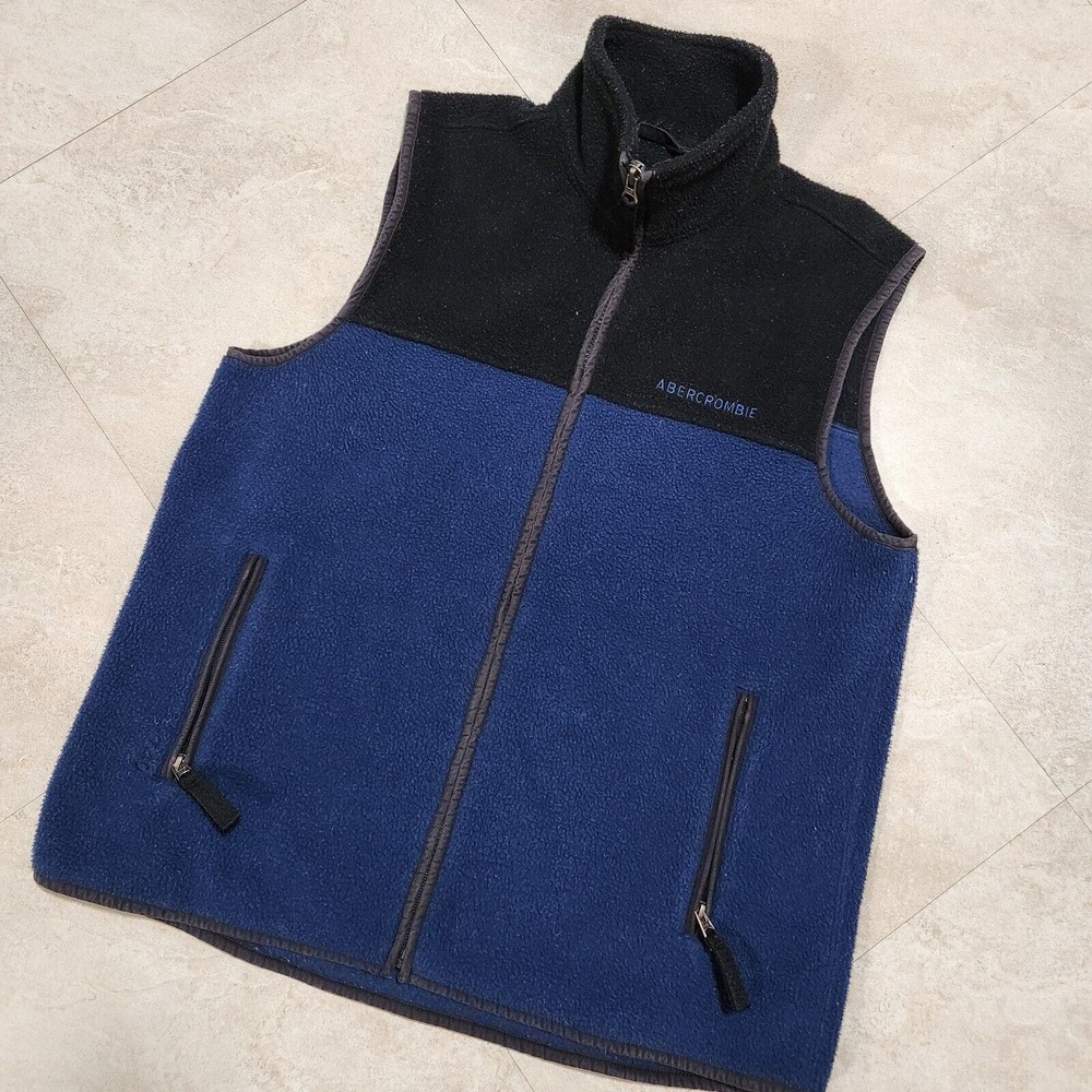 VTG 90s‎ Abercrombie & Fitch A&F Mens M Medium Full Zip Fleece Vest Jacket Black